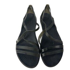 Womens Crocs Isabella Strappy Flat Sandals Black Size 8 Lightweight Slip-On